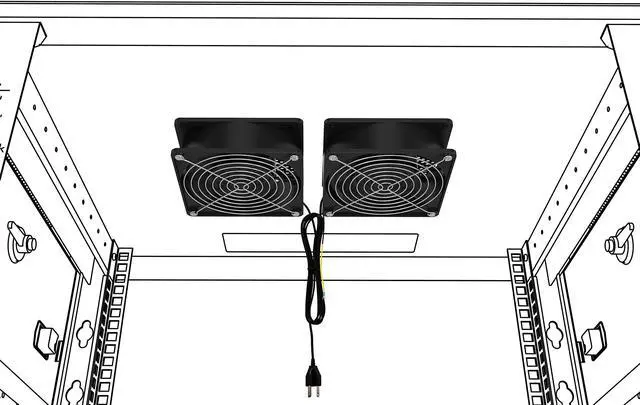 Alt view image 3 of 4 - Network Cabinet Fan (Dual 2pc Kit for Server Rack Cooling) Pair of Roof Rackmount Muffin Fans 120mm 4in Noise Level 55dBa Steel Frame Ventilation with 110V AC/Ground Cable -Tupavco TP1511