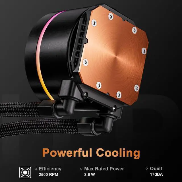 Alt view image 2 of 5 - upHere Liquid CPU Cooler,AIO Cooler 240mm Radiator Compatible with LGA 1851/1700/2011/2066 & AMD AM5/AM4, 2 X 120 PWM RGB Fan Water Cooler CPU,2500 RMP Water Cooling Systems 17dBA