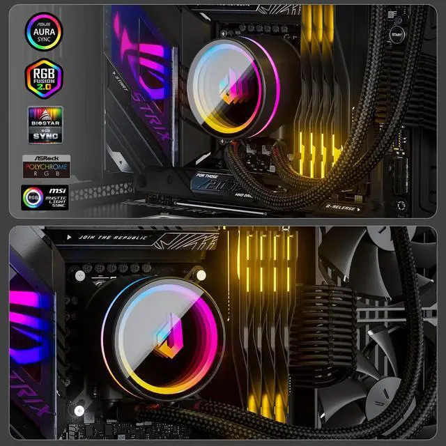 Alt view image 3 of 5 - upHere Liquid CPU Cooler,AIO Cooler 240mm Radiator Compatible with LGA 1851/1700/2011/2066 & AMD AM5/AM4, 2 X 120 PWM RGB Fan Water Cooler CPU,2500 RMP Water Cooling Systems 17dBA