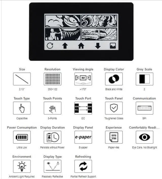 Alt view image 5 of 5 - waveshare 2.13inch Touch e-Paper Display for Raspberry Pi Zero 2 W/Raspberry Pi Zero/Pi Zero W/Pi Zero WH, 250x122 Pixels E-Ink Screen, Paper-Like Effect Support Partial Refresh