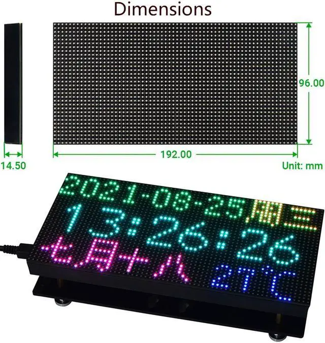 Alt view image 3 of 5 - RGB LED Matrix Panel 64x32, 2048 DOTS Pixels 3mm Pitch,Compatible with Arduino/Raspberry Pi Pico/ESP32,Allow Displaying Text, Colorful Image, Animation, Adjustable Brightness Chainable Design