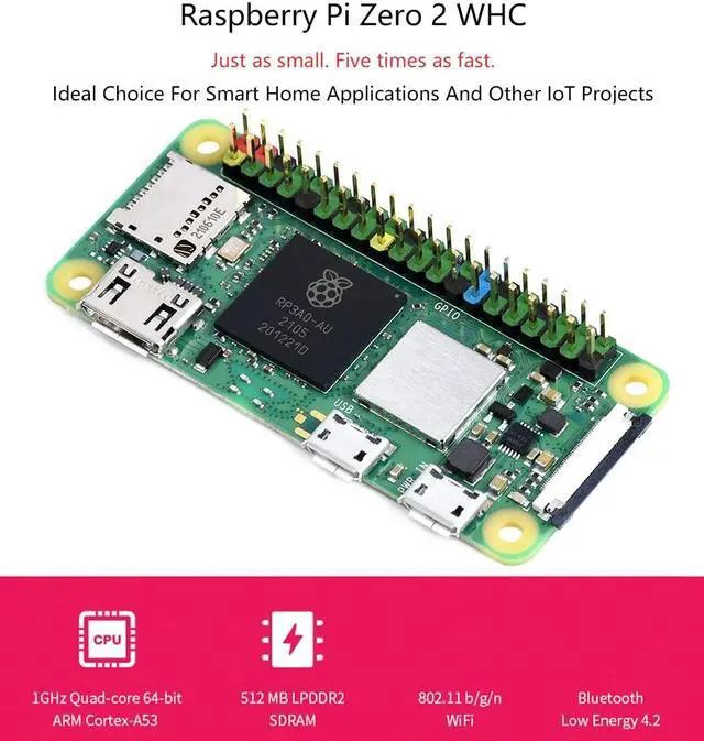 Alt view image 2 of 5 - Basic Kit with Pre Soldered Header Raspberry Pi Zero 2 W and Mini HDMI to HDMI Adapter and Micro USB OTG Cable, Five Times Faster, Quad-core ARM Processor