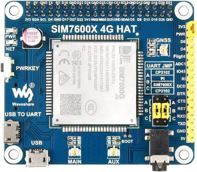 Main image of Waveshare 4G/3G/2G/GSM/GPRS/GNSS HAT, Compatible with Raspberry Pi 5/4B/3B/Zero/Zero W/Zero 2W/Pico/Pico W/Pico WH, LTE Cat-4 4G / 3G / 2G Support, GNSS Positioning, Global Band