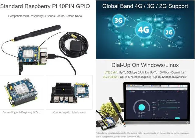 Alt view image 5 of 5 - Waveshare 4G/3G/2G/GSM/GPRS/GNSS HAT, Compatible with Raspberry Pi 5/4B/3B/Zero/Zero W/Zero 2W/Pico/Pico W/Pico WH, LTE Cat-4 4G / 3G / 2G Support, GNSS Positioning, Global Band