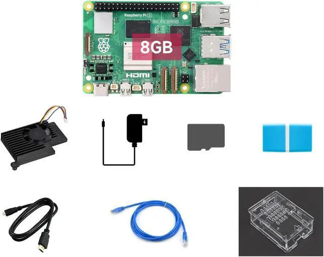 Main image of Waveshare Starter Kit, Compatible with Raspberry Pi 5, Bundle with Raspberry Pi 5 8GB, 64GB TF Card, Cooler, Case, Cable and so on (8 Items)