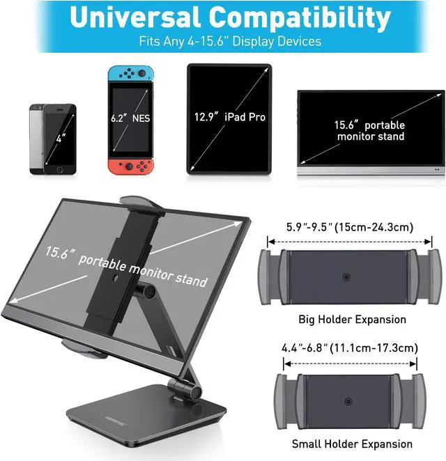 Alt view image 2 of 5 - AboveTEK Business Kiosk Aluminum Tablet iPad Stand, 360deg Swivel Tablet & Phone Holders for Any 4"-15.6" Display Tablets/Cell Phones/Portable Monitor, Sturdy for Store POS Office (Grey)