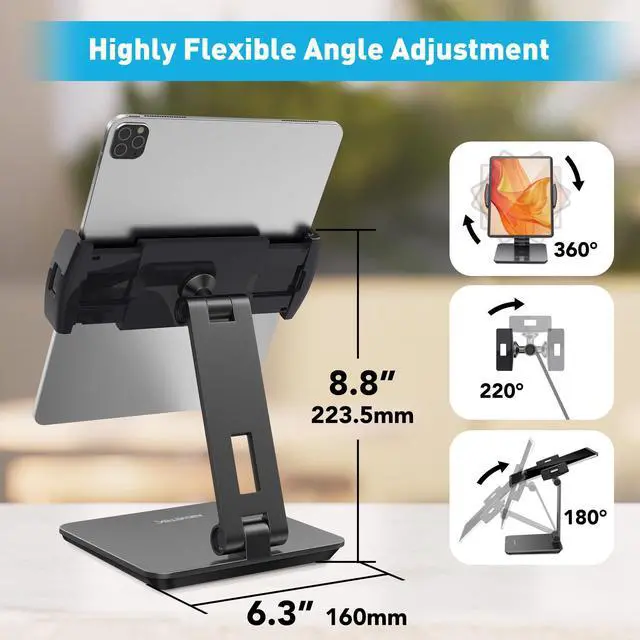Alt view image 4 of 5 - AboveTEK Business Kiosk Aluminum Tablet iPad Stand, 360deg Swivel Tablet & Phone Holders for Any 4"-15.6" Display Tablets/Cell Phones/Portable Monitor, Sturdy for Store POS Office (Grey)