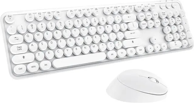 Main image of Wireless Keyboard Mouse Combo, 104 Keys Cute Colorful Keyboard with Number Pad & Mouse for Windows, Computer, PC, Notebook, Laptop (White)