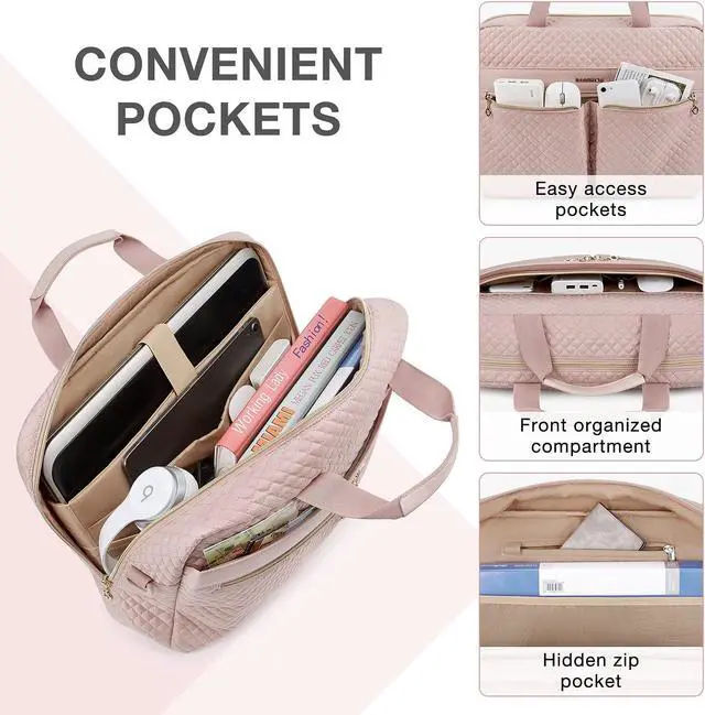 Alt view image 3 of 5 - BAGSMART 17.3/15.6 Inch Laptop Bag, Briefcase for Women Computer Messenger Bag Office Travel Business, Pink