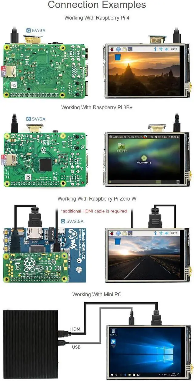 Alt view image 4 of 5 - Waveshare 3.5inch Resistive Touch Screen LCD, Compatible with Raspberry Pi 5/4B/3B/Zero/Zero W/Zero 2W/Pico/Pico W/Pico WH, 480×320, HDMI, IPS, Supports Windows 11/10 / 8.1/8 / 7