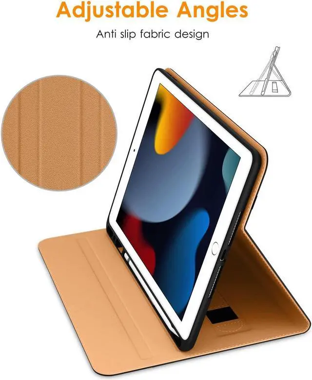 Alt view image 2 of 5 - DTTO iPad 9th/8th/7th Generation 10.2 Inch Leather Case 2021/2020/2019 Bundle with Stylus Pen for iPad 9/8/7/6th Gen, Black and Grey