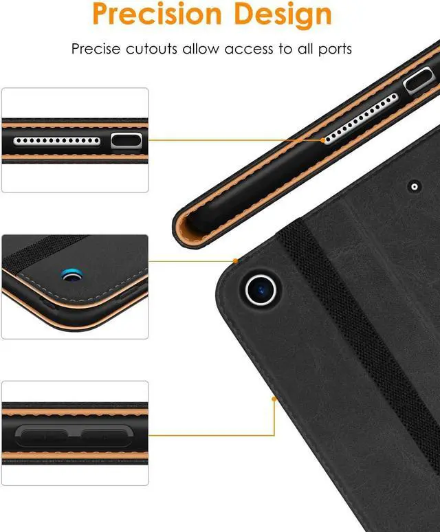 Alt view image 4 of 5 - DTTO iPad 9th/8th/7th Generation 10.2 Inch Leather Case 2021/2020/2019 Bundle with Stylus Pen for iPad 9/8/7/6th Gen, Black and Grey