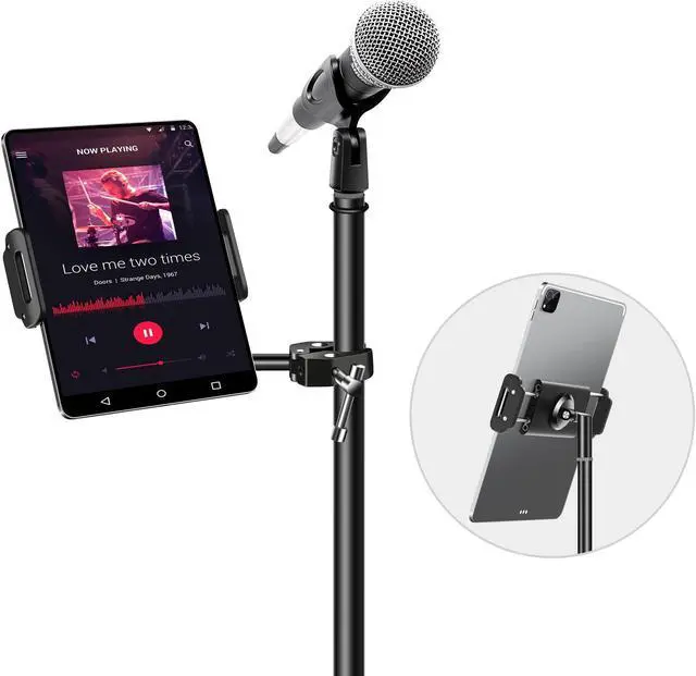 Main image of elitehood Aluminum iPad Holder for Mic Stand, Side Mount iPad Music Stand Holder for Microphone, 360° Swivel Tilt Adjustable Mic Tablet Mount for 4-13in iPhone, Cell Phones and Tablets