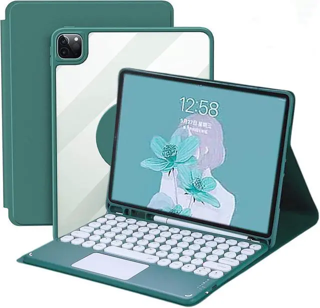 Main image of iPad 10th Generation Keyboard Case, iPad 10.9 Inch 2022 Case with Trackpad Keyboard, 3 in1 Magnetic Rotating Detachable Clear Cover with Pencil Holder and Touchpad Keyboard (Teal)