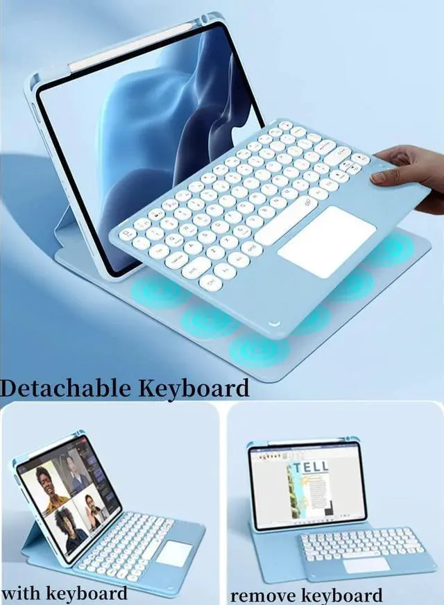 Alt view image 3 of 5 - iPad 10th Generation Keyboard Case, iPad 10.9 Inch 2022 Case with Trackpad Keyboard, 3 in1 Magnetic Rotating Detachable Clear Cover with Pencil Holder and Touchpad Keyboard (Teal)