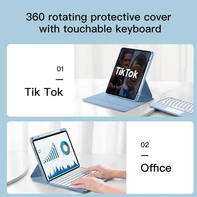 Alt view image 4 of 5 - iPad 10th Generation Keyboard Case, iPad 10.9 Inch 2022 Case with Trackpad Keyboard, 3 in1 Magnetic Rotating Detachable Clear Cover with Pencil Holder and Touchpad Keyboard (Teal)
