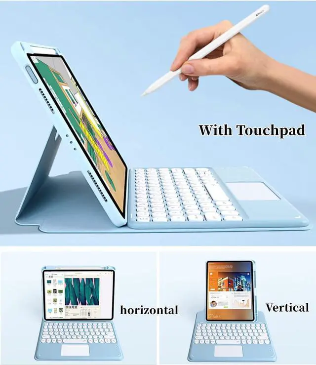 Alt view image 5 of 5 - iPad 10th Generation Keyboard Case, iPad 10.9 Inch 2022 Case with Trackpad Keyboard, 3 in1 Magnetic Rotating Detachable Clear Cover with Pencil Holder and Touchpad Keyboard (Teal)