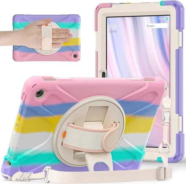 Main image of for Amazon Fire HD 10 & Fire HD 10 Kids Pro Tablet Case (13th Gen, 2023 Release), Heavy Duty Shockproof Case with Hand/Shoulder Strap Rotating Kickstand, Colourful Pink