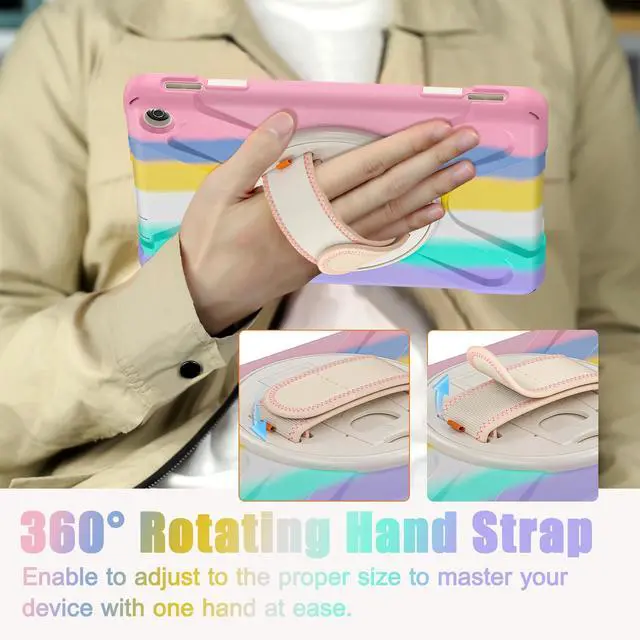 Alt view image 3 of 5 - for Amazon Fire HD 10 & Fire HD 10 Kids Pro Tablet Case (13th Gen, 2023 Release), Heavy Duty Shockproof Case with Hand/Shoulder Strap Rotating Kickstand, Colourful Pink