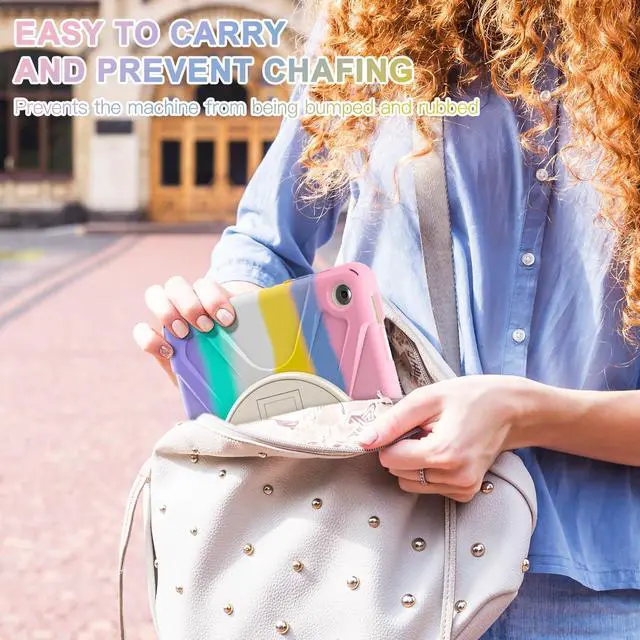 Alt view image 5 of 5 - for Amazon Fire HD 10 & Fire HD 10 Kids Pro Tablet Case (13th Gen, 2023 Release), Heavy Duty Shockproof Case with Hand/Shoulder Strap Rotating Kickstand, Colourful Pink