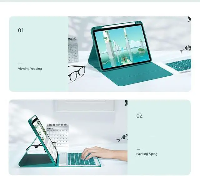 Alt view image 4 of 5 - KMXDD Keyboard Case Compatible with iPad 11th Gen 11" (A16,2025) & iPad 10th Generation 2022 10.9" Case with Detachable Cute Candy Color Keyboard Cover with Pencil Holder,Mist Blue