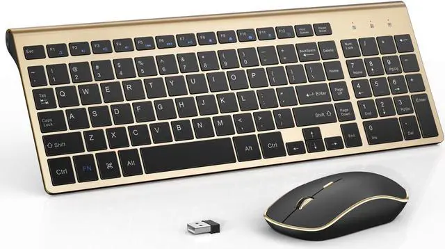Main image of J JOYACCESS Wireless Keyboard Mouse, Ultra Slim and Compact Computer Cordless Keyboard and Mouse Combo for Laptop, Windows,Desktop, PC-Black Gold