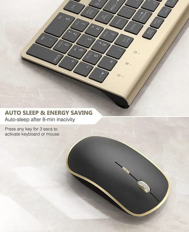 Alt view image 2 of 5 - J JOYACCESS Wireless Keyboard Mouse, Ultra Slim and Compact Computer Cordless Keyboard and Mouse Combo for Laptop, Windows,Desktop, PC-Black Gold