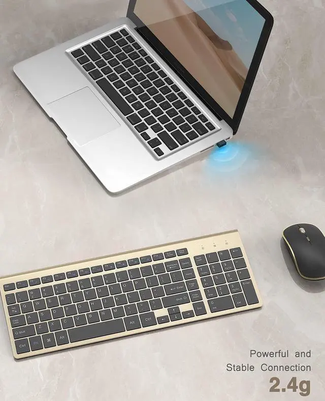 Alt view image 3 of 5 - J JOYACCESS Wireless Keyboard Mouse, Ultra Slim and Compact Computer Cordless Keyboard and Mouse Combo for Laptop, Windows,Desktop, PC-Black Gold
