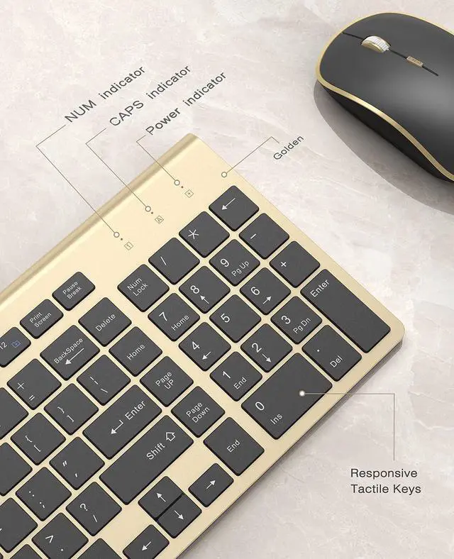 Alt view image 4 of 5 - J JOYACCESS Wireless Keyboard Mouse, Ultra Slim and Compact Computer Cordless Keyboard and Mouse Combo for Laptop, Windows,Desktop, PC-Black Gold