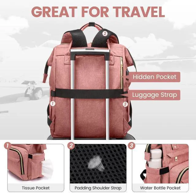 Alt view image 4 of 5 - LOVEVOOK Laptop Backpack for Women,17 Inch Professional Womens Travel Backpack Purse Computer Laptop Bag Nurse Teacher Backpack,Waterproof College Work Bags Carry on Back Pack with USB Port,Light-pink