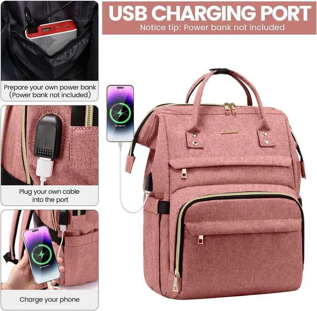 Alt view image 3 of 5 - LOVEVOOK Laptop Backpack for Women,17 Inch Professional Womens Travel Backpack Purse Computer Laptop Bag Nurse Teacher Backpack,Waterproof College Work Bags Carry on Back Pack with USB Port,Light-pink