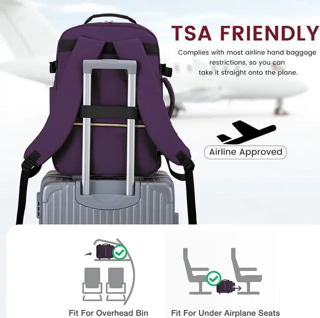 Alt view image 4 of 5 - LOVEVOOK 40L Large Travel Backpack for Women Men, 17 Inch Carry on Backpack for Traveling on Airplane, Personal Item Travel Bag Airline Approved, Business Causal Weekender Backpack, Purple-Black