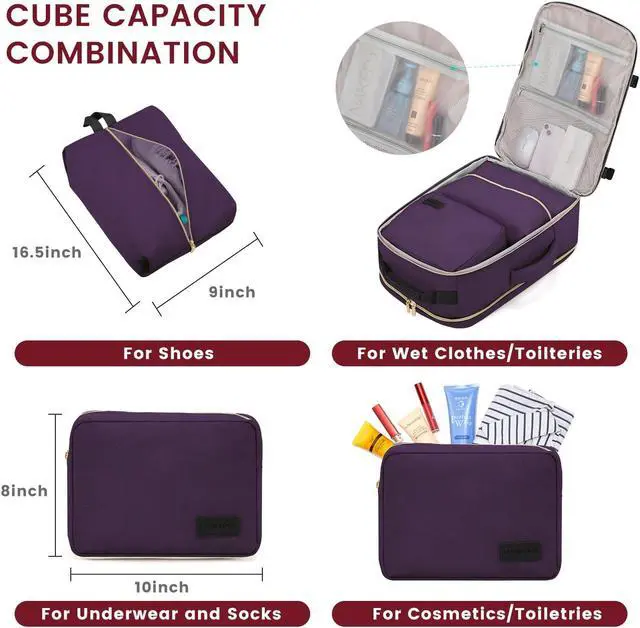 Alt view image 5 of 5 - LOVEVOOK 40L Large Travel Backpack for Women Men, 17 Inch Carry on Backpack for Traveling on Airplane, Personal Item Travel Bag Airline Approved, Business Causal Weekender Backpack, Purple-Black