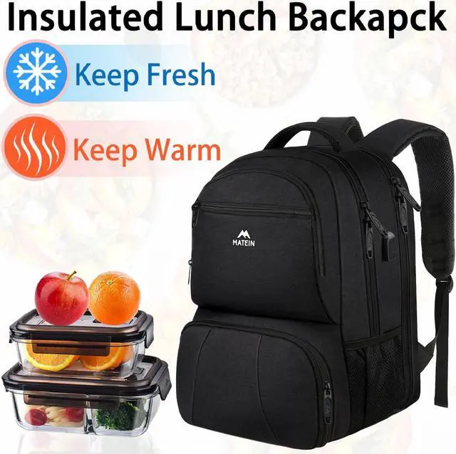 Alt view image 2 of 5 - MATEIN Lunch Backpack for Men, 18 Inch Large Insulated Backpack Cooler with USB Charging Port, Water Resistant Laptop Back pack with Lunch Box Bag for Work Travel Business College Picnic, Black