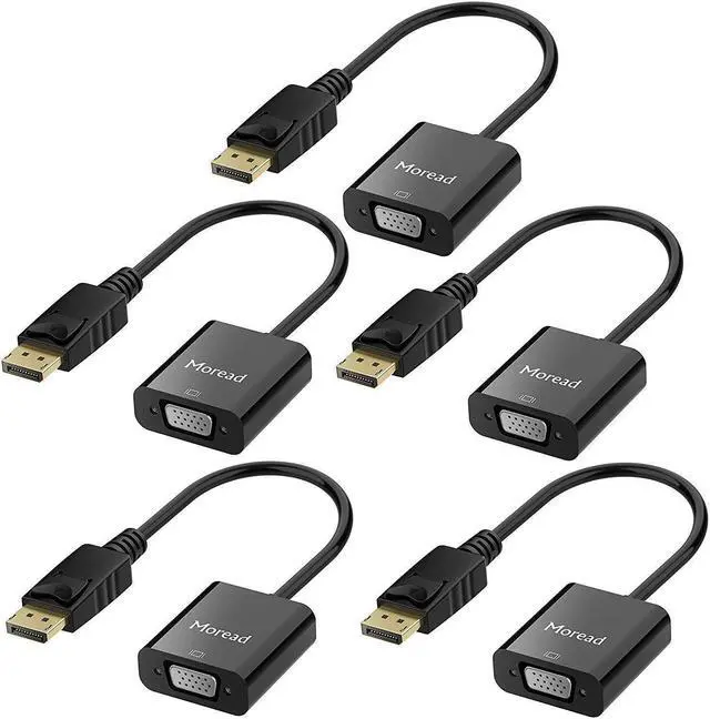 Main image of Moread DisplayPort (DP) to VGA Adapter, 5 Pack, Gold-Plated Display Port to VGA Adapter (Male to Female) Compatible with Computer, Desktop, Laptop, PC, Monitor, Projector, HDTV - Black