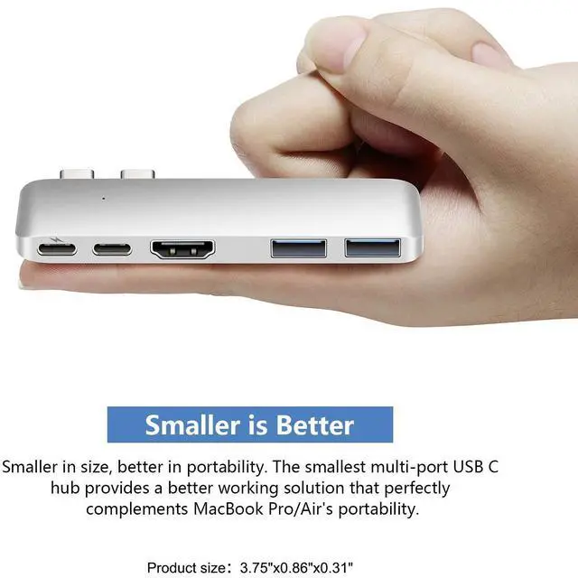 Alt view image 3 of 5 - Purgo Mini USB C Hub Adapter Dongle for 2025/2024-2020 MacBook Air 13" 15" M4 M3-M1, MacBook Air USB Adapter with 4K HDMI, 100W PD, 40Gbps TB3 5K@60Hz, USB-C and 2 USB 3.0 (Silver)