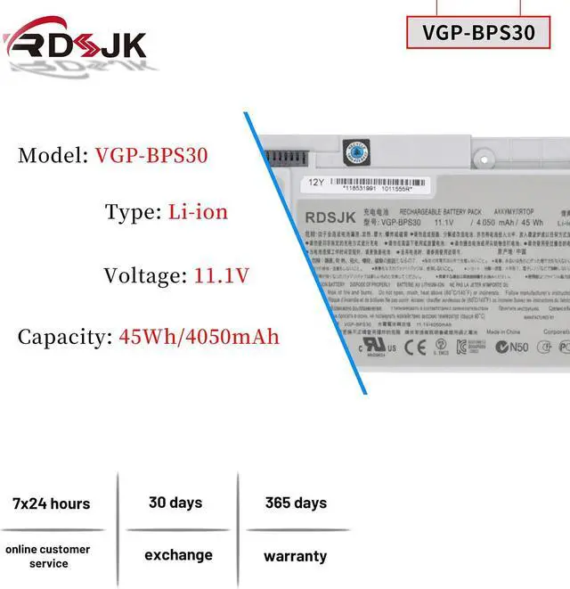 Alt view image 2 of 5 - VGP-BPS30 Laptop Battery for Sony VAIO T11 T13 SVT-11 SVT-13 SVT11 SVT13 VAIO SVT111 SVT131 SVT1112 SVT1311 SVT1312 SVT13117ECS SVT13112FX Series SVT131A11L SVT131B11M SVT131A11M VGP-BPS30A 11.1V 45Wh