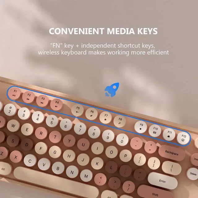 Alt view image 3 of 5 - Wireless Keyboard and Mouse Combo, MOFII Full-Size Retro Round Keyboard and Mouse, 2.4 GHz Wireless, Plug and Play, 8 Multimedia & Shortcut Keysfor Mac, Windows, Laptop/Desktop/PC (Creamy)