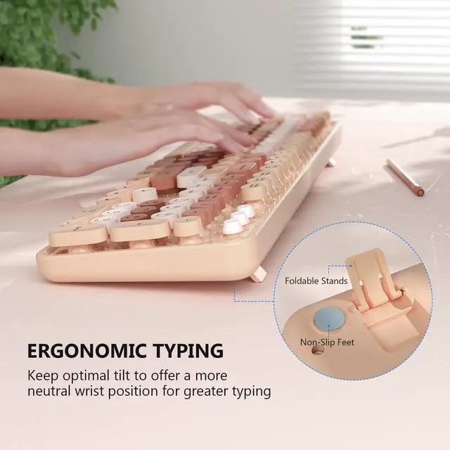 Alt view image 4 of 5 - Wireless Keyboard and Mouse Combo, MOFII Full-Size Retro Round Keyboard and Mouse, 2.4 GHz Wireless, Plug and Play, 8 Multimedia & Shortcut Keysfor Mac, Windows, Laptop/Desktop/PC (Creamy)