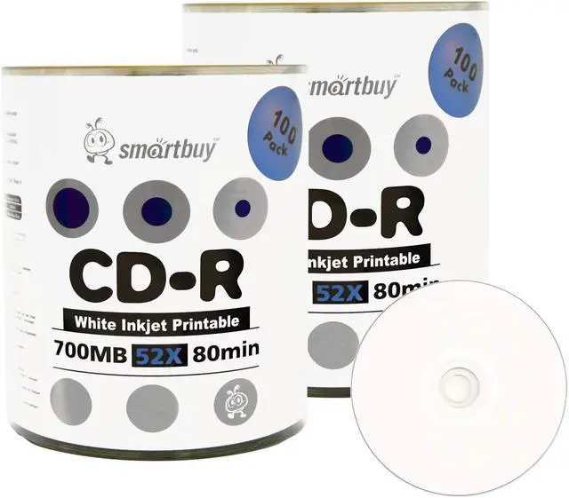 Main image of Smartbuy 700mb/80min 52x CD-R White Inkjet Hub Printable Blank Recordable Media Disc (200-Disc)