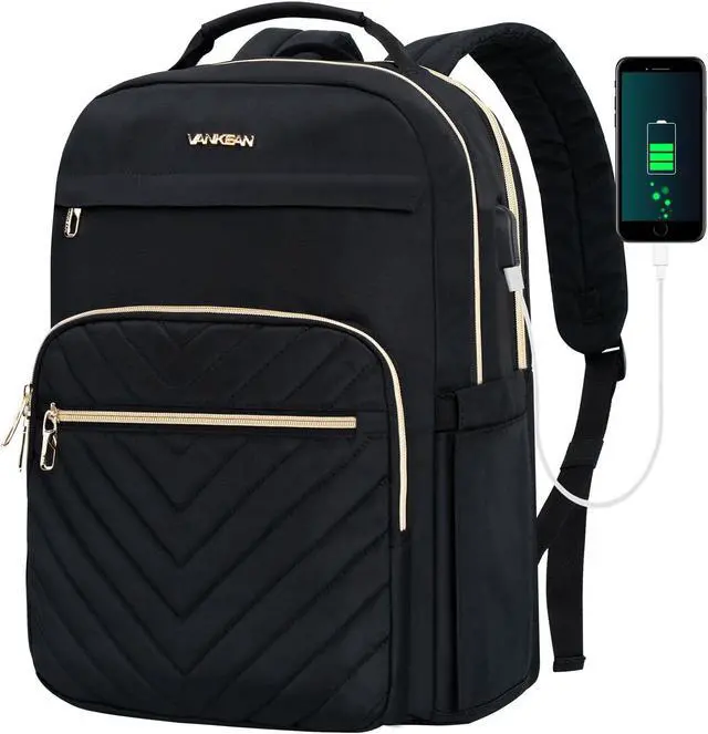 Main image of VANKEAN 17.3 Inch Laptop Backpack for Women Men Work Laptop Bag Fashion with USB Port, Waterproof Backpacks Nurse Stylish Travel Bags Casual Daypacks for College, Business, Black