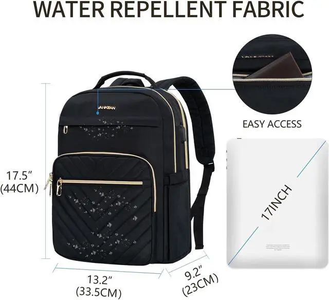 Alt view image 2 of 5 - VANKEAN 17.3 Inch Laptop Backpack for Women Men Work Laptop Bag Fashion with USB Port, Waterproof Backpacks Nurse Stylish Travel Bags Casual Daypacks for College, Business, Black