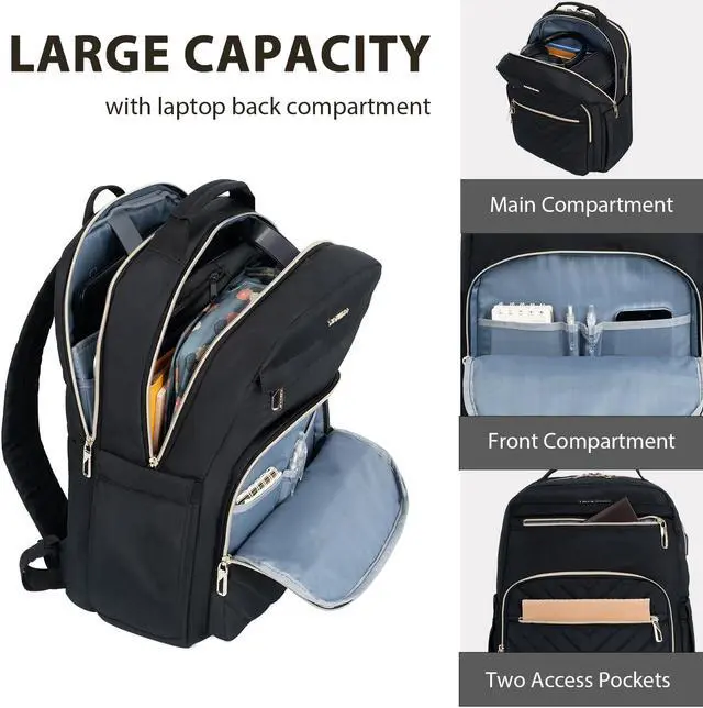 Alt view image 3 of 5 - VANKEAN 17.3 Inch Laptop Backpack for Women Men Work Laptop Bag Fashion with USB Port, Waterproof Backpacks Nurse Stylish Travel Bags Casual Daypacks for College, Business, Black
