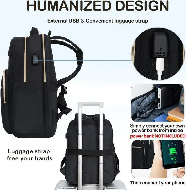 Alt view image 5 of 5 - VANKEAN 17.3 Inch Laptop Backpack for Women Men Work Laptop Bag Fashion with USB Port, Waterproof Backpacks Nurse Stylish Travel Bags Casual Daypacks for College, Business, Black