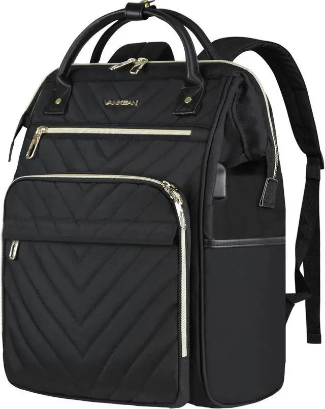 Main image of VANKEAN 17 Inch Laptop Backpack for Women Men Fashion Computer Work Bag, Large Capacity Waterproof Backpack with USB Port & RFID Pockets, College Daypack Business Travel, Black
