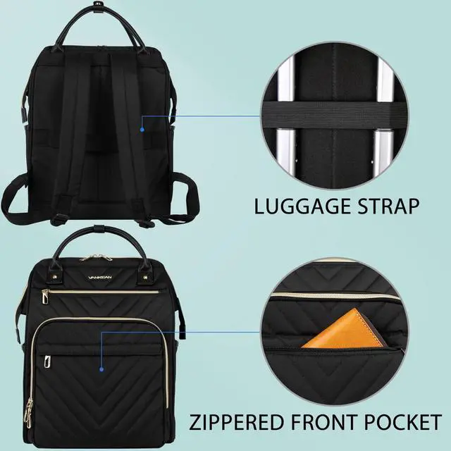 Alt view image 4 of 5 - VANKEAN 17 Inch Laptop Backpack for Women Men Fashion Computer Work Bag, Large Capacity Waterproof Backpack with USB Port & RFID Pockets, College Daypack Business Travel, Black