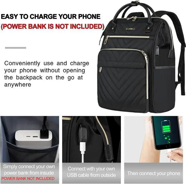 Alt view image 3 of 5 - VANKEAN 17 Inch Laptop Backpack for Women Men Fashion Computer Work Bag, Large Capacity Waterproof Backpack with USB Port & RFID Pockets, College Daypack Business Travel, Black