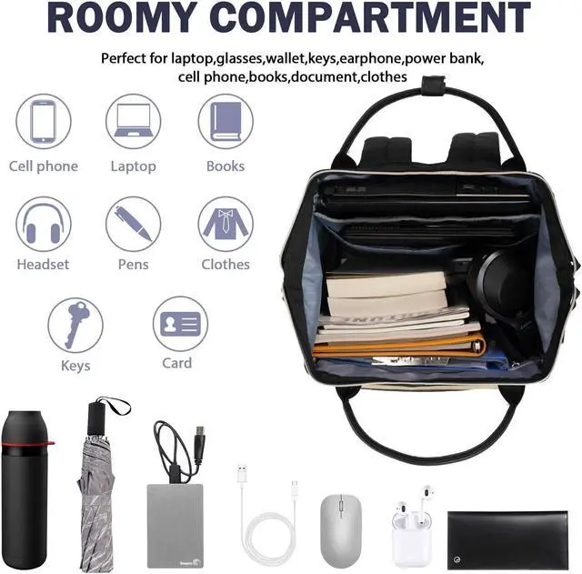 Alt view image 5 of 5 - VANKEAN 17 Inch Laptop Backpack for Women Men Fashion Computer Work Bag, Large Capacity Waterproof Backpack with USB Port & RFID Pockets, College Daypack Business Travel, Black