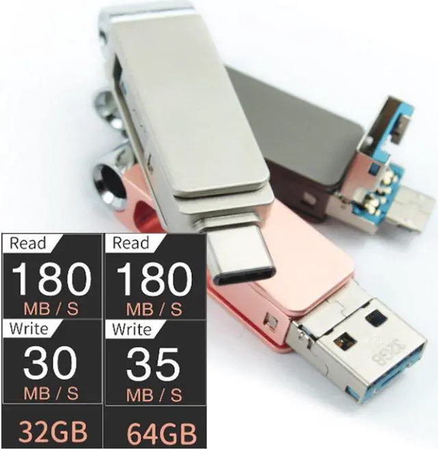 Alt view image 3 of 5 - V-smart TC-303 64GB Type C Flash Drive | 3 in 1 Type C, Type A, Micro | High Speed OTG Flash Drive for Smartphone, Tablets, New MacBook (64GB, Black)