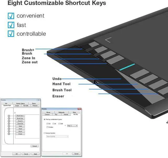 Alt view image 5 of 5 - Graphics Drawing Tablets, UGEE M708 10 x 6 inch Large Active Area Drawing Tablet with 8 Hot Keys 8192 Levels Pen Graphic Tablets for Computer Digital Art Creation Sketch for Windows Mac os and Linux
